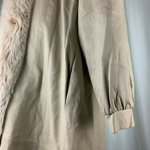 Vintage 80s Full Length Coat Lamb Leather Dyed Fox - Picture 3 of 6
